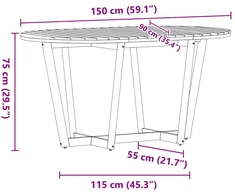 Sodo valgomojo stalas, ovalus, 150x90x75 cm, akacijos masyvas