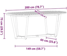Sodo valgomojo stalas, ovalus, 200x90x75 cm, akacijos masyvas