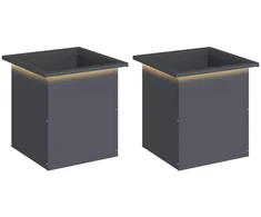 Sodo vazonas su LED 2 vnt. Antracitas 40 x 40 x 40 cm Plienas
