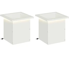 Sodo vazonas su LED 2 vnt. Balta 30 x 30 x 30 cm Plienas