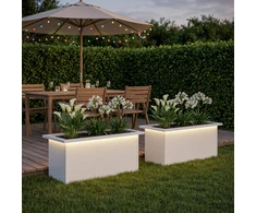 Sodo vazonas su LED 2 vnt. Balta 30 x 60 x 30 cm Plienas