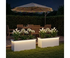 Sodo vazonas su LED 2 vnt. Balta 40 x 100 x 40 cm Plienas