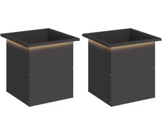 Sodo vazonas su LED 2 vnt. Juoda 40 x 40 x 40 cm Plienas
