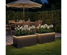 Sodo vazonas su LED 2 vnt. Juoda 50 x 100 x 48 cm Plienas
