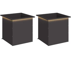 Sodo vazonas su LED 2 vnt. Juoda 50 x 50 x 48 cm Plienas