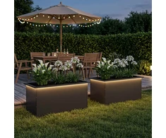 Sodo vazonas su LED 2 vnt. Juoda 50 x 80 x 48 cm Plienas