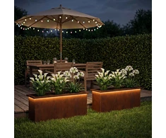 Sodo vazonas su LED 2 vnt. Rūdijanti 30 x 100 x 30 cm