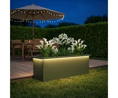 Sodo vazonas su LED Alyvuogių žalia 30 x 100 x 30 cm Plienas