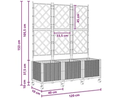 Sodo vazonas su treliu ir ratais 3 vnt. Pilka 120 x 40 x 149 cm