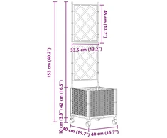 Sodo vazonas su treliu ir ratais Pilka 40 x 40 x 149 cm PP