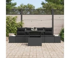 Sodo Sofų Rinkinys su pagalve su saugykla 5 pcs Juoda