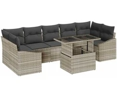 Lauko baldų komplektas Sodo Sofų Rinkinys 8 pcs Šviesiai pilka Poli ratanas