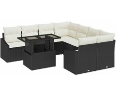 Lauko baldų komplektas Sodo Sofų Rinkinys su pagalve 9 pcs Juoda poliratanas