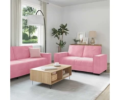 Sofa 3 dalių sofos komplektas su pagalvėlėmis, rožinis aksomas