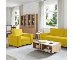 Lauko baldų komplektas 3 dalių sofos komplektas su pagalvėlėmis, geltonas aksomas