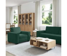 Sofa 3 dalių sofos komplektas su pagalvėlėmis, tamsiai žalias, aksomas