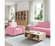 Sofa 3 dalių sofos komplektas su pagalvėlėmis, rožinis aksomas