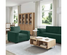 Sofa 3 dalių sofos komplektas su pagalvėlėmis, tamsiai žalias, aksomas