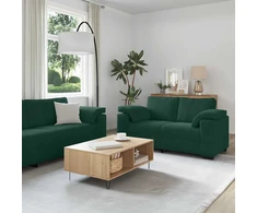 Sofa 3 dalių sofos komplektas su pagalvėlėmis, tamsiai žalias, aksomas