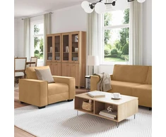 Sofa 3 dalių sofos komplektas su pagalvėlėmis, rudas aksomas