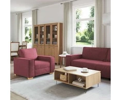 Sofa 3 pcs Vyno raudona 220 x 80 x 84 cm Lino mišinio audinys