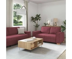 Sofa 3 pcs Vyno raudona 220 x 80 x 84 cm Lino mišinio audinys