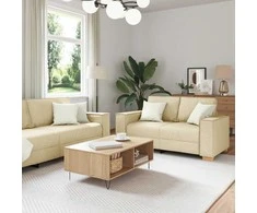 Sofa 3 pcs Kreminė 220 x 80 x 84 cm Lino mišinio audinys