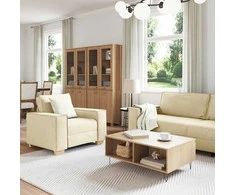 Sofa 3 pcs Kreminė 220 x 80 x 84 cm Lino mišinio audinys