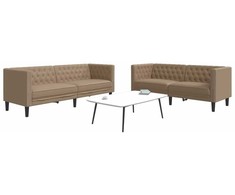 Sofa Chesterfield sofų komplektas, 2 dalių, kapučino, dirbtinė oda