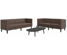 Sofa Chesterfield sofų komplektas, 2 dalių, rudas, dirbtinė oda