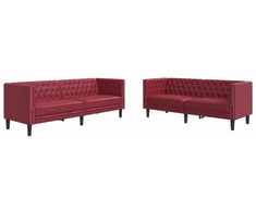 Sofa Chesterfield sofų komplektas, 2 dalių, raudonojo vyno spalvos