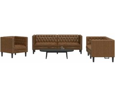 Sofa Chesterfield sofų komplektas, 3 dalių, rudas, dirbtinė oda