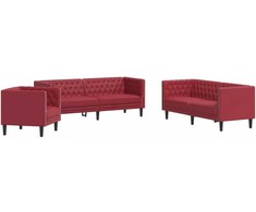 Sofa Chesterfield sofų komplektas, 3 dalių, raudonojo vyno spalvos