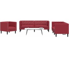 Sofa Chesterfield sofų komplektas, 3 dalių, raudonojo vyno spalvos