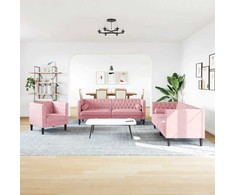 Sofa Chesterfield sofų komplektas su pagalvėlėmis, 3 dalių, rožinis