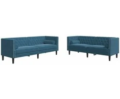 Sofa Chesterfield sofų komplektas su pagalvėlėmis, 2 dalių, mėlynas