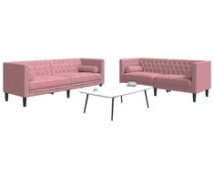 Sofa Chesterfield sofų komplektas su pagalvėlėmis, 2 dalių, rožinis