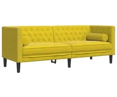 Sofa Chesterfield sofų komplektas su pagalvėlėmis, 3 dalių, geltonas