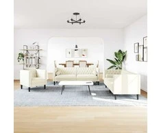 Sofa Chesterfield sofų komplektas su pagalvėlėmis, 3 dalių, kreminė