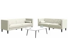 Sofa Chesterfield sofų komplektas su pagalvėlėmis, 2 dalių, kreminė