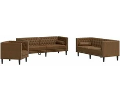 Sofa Chesterfield sofų komplektas su pagalvėlėmis, 3 dalių, rudas