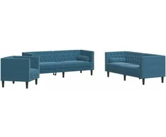 Sofa Chesterfield sofų komplektas su pagalvėlėmis, 3 dalių, mėlynas