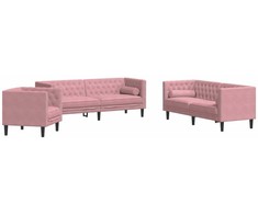 Sofa Chesterfield sofų komplektas su pagalvėlėmis, 3 dalių, rožinis