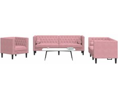 Sofa Chesterfield sofų komplektas su pagalvėlėmis, 3 dalių, rožinis