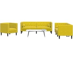 Sofa Chesterfield sofų komplektas su pagalvėlėmis, 3 dalių, geltonas