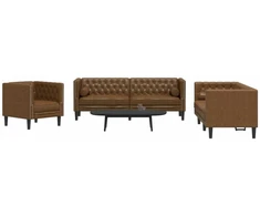 Sofa Chesterfield sofų komplektas su pagalvėlėmis, 3 dalių, rudas