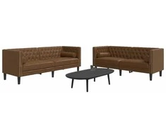 Sofa Chesterfield sofų komplektas su pagalvėlėmis, 2 dalių, rudas