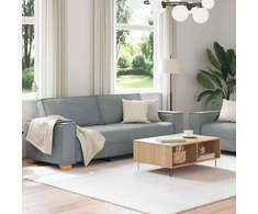 Sofa Dviejų dalių sofos komplektas su pagalvėlėmis, šviesiai pilkas audinys