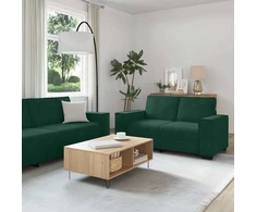 Sofa Dviejų dalių sofos komplektas su pagalvėlėmis, tamsiai žalias, aksomas
