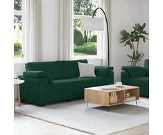 Sofa Dviejų dalių sofos komplektas su pagalvėlėmis, tamsiai žalias, aksomas